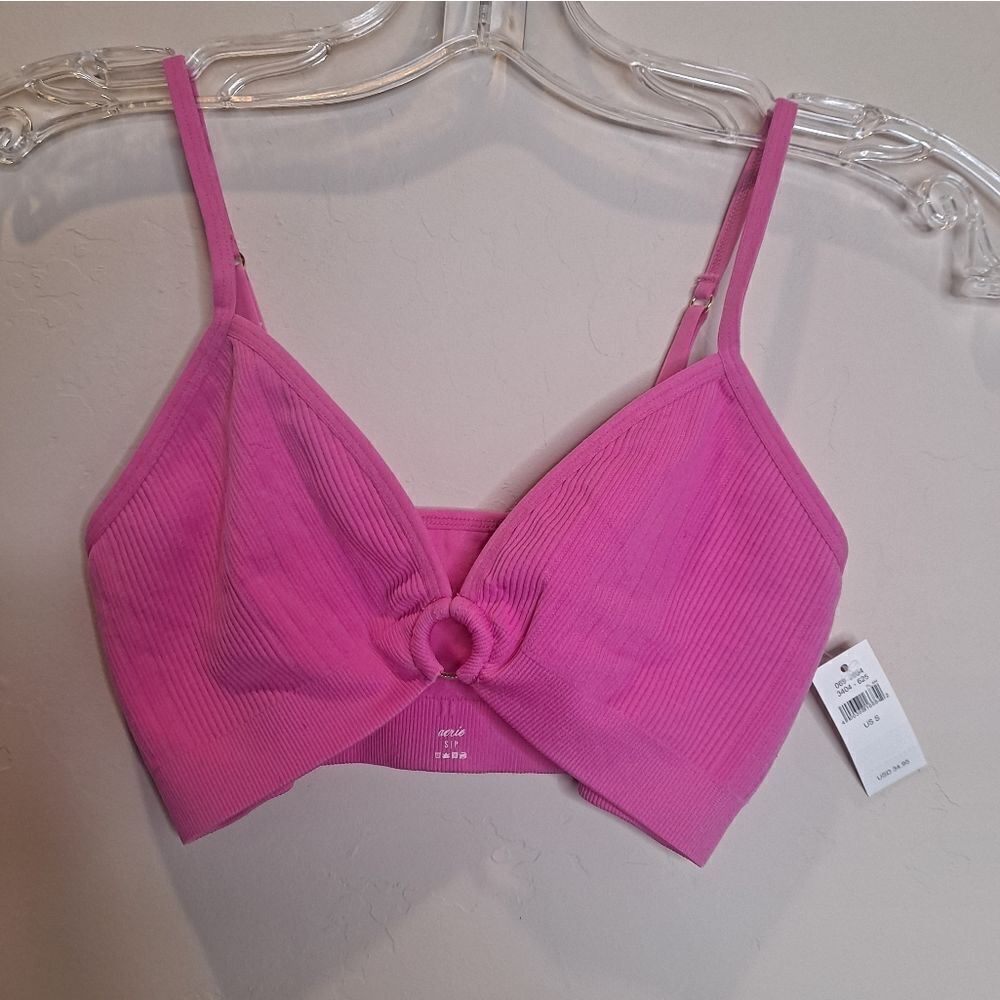Aerie NWT seamless ring plunge bralette blue ribbed size Small